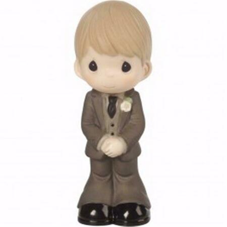 PRECIOUS MOMENTS 5 in. Figurine Groom Wedding Cake Topper with Blond Hair Light Skin Tone, Bisque 171837